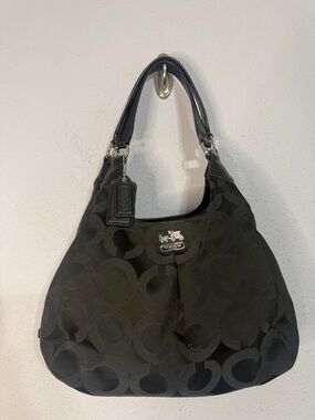 Coach Black Y2K Madison Maggie Op Art Sateen Shoulder Bag with Silver Hardware
